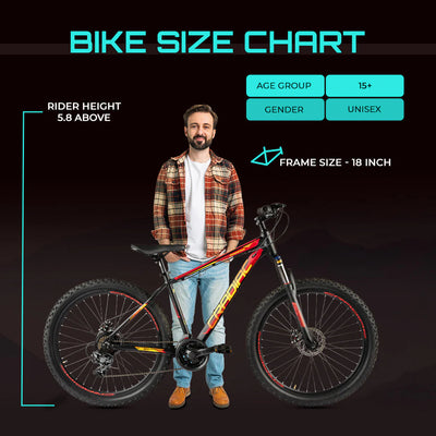 CRADIAC ROOSTER | 6061 ALLOY FRAME | SHIMANO POWERED 29 T Mountain Cycle (21 Gear, Black, Red, Only Front Suspension)