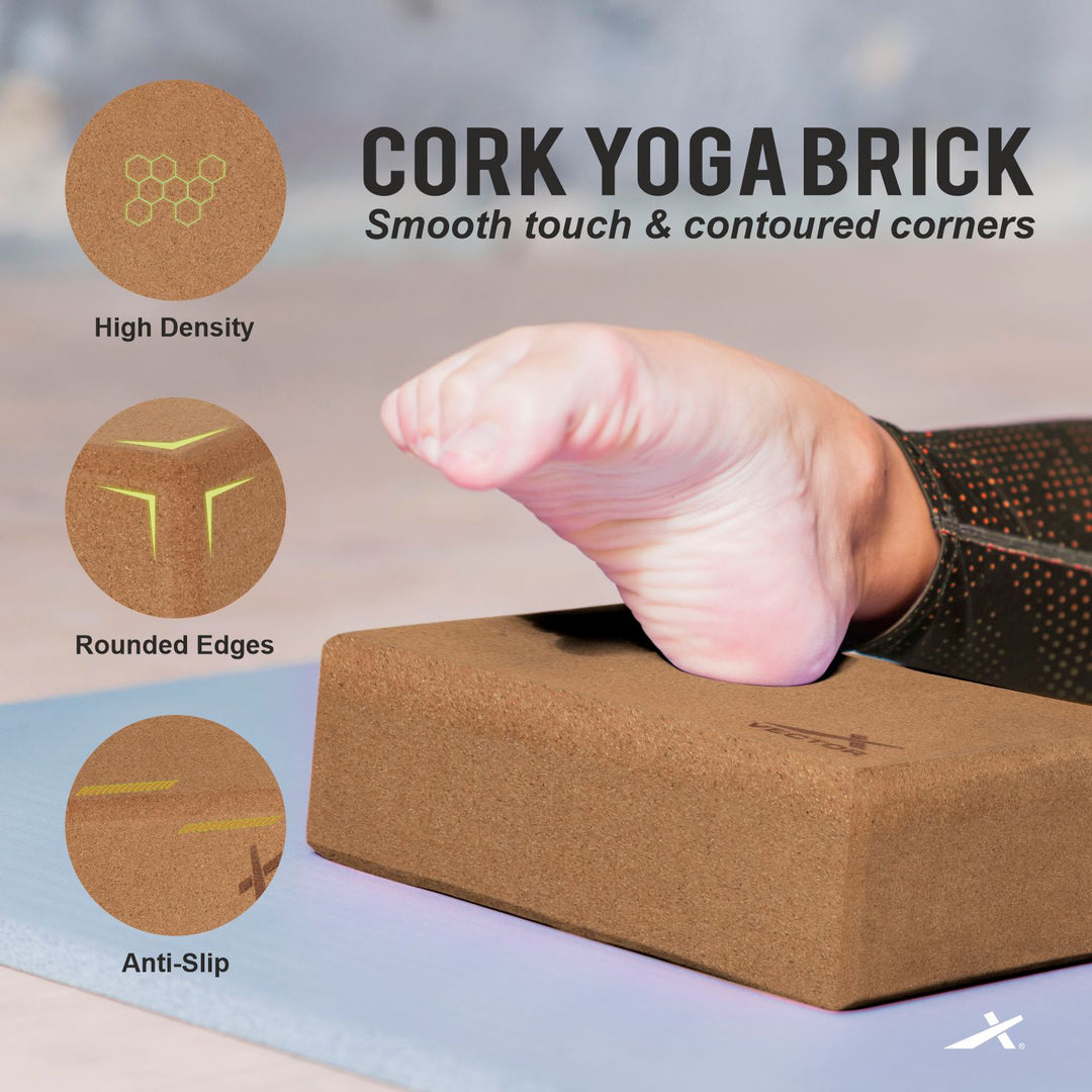 Yoga Block/Yoga Brick of High Density Premium CORK Eco Non Toxic Pack of 2 Yoga Blocks (Brown Pack of 2) (Brick)