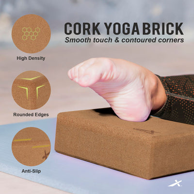 Yoga Block/Yoga Brick of High Density Premium CORK Eco Non Toxic Pack of 2 Yoga Blocks (Brown Pack of 2) (Brick)