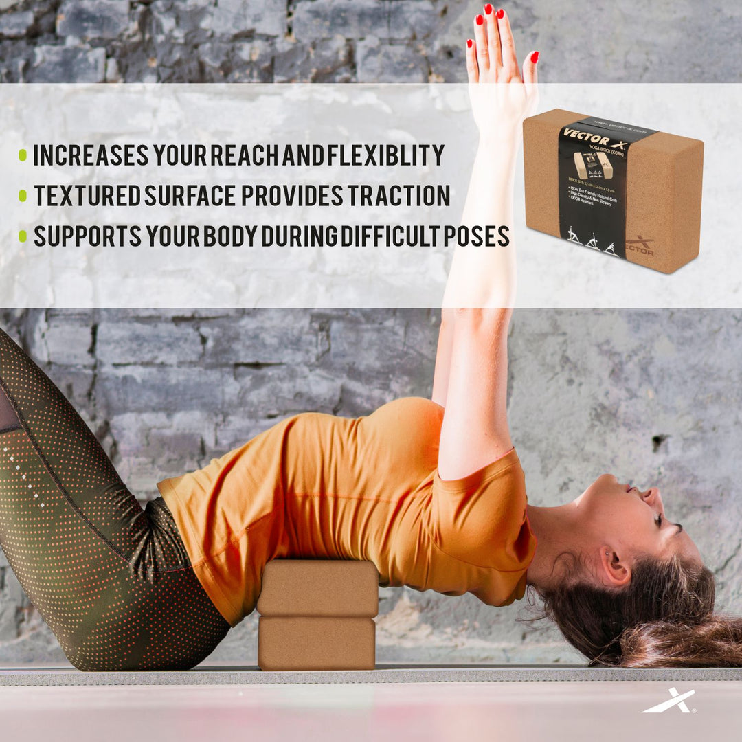 Yoga Block/Yoga Brick of High Density Premium CORK Eco Non Toxic Pack of 2 Yoga Blocks (Brown Pack of 2) (Brick)