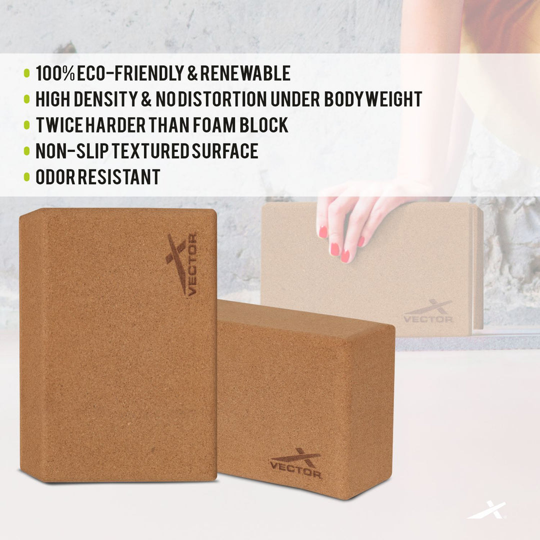 Yoga Block/Yoga Brick of High Density Premium CORK Eco Non Toxic Pack of 2 Yoga Blocks (Brown Pack of 2) (Brick)