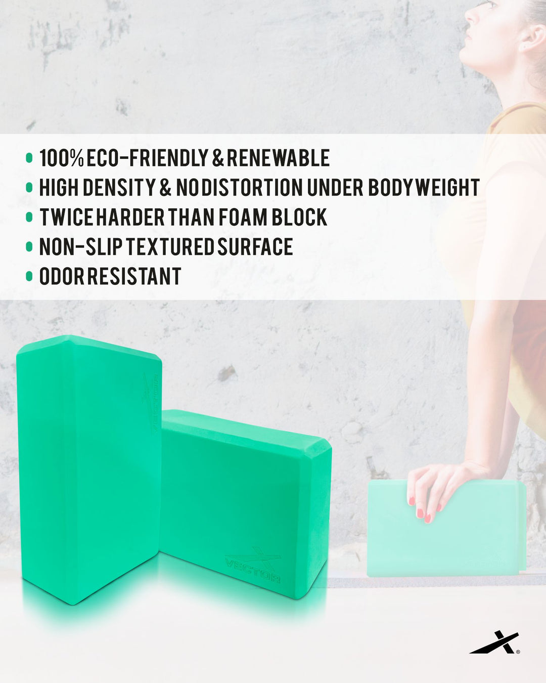 Yoga Block/Yoga Brick of High Density Premium EVA Foam Eco Non Toxic Pack of 2 Yoga Blocks (Green Pack of 2) (SeaGreen)
