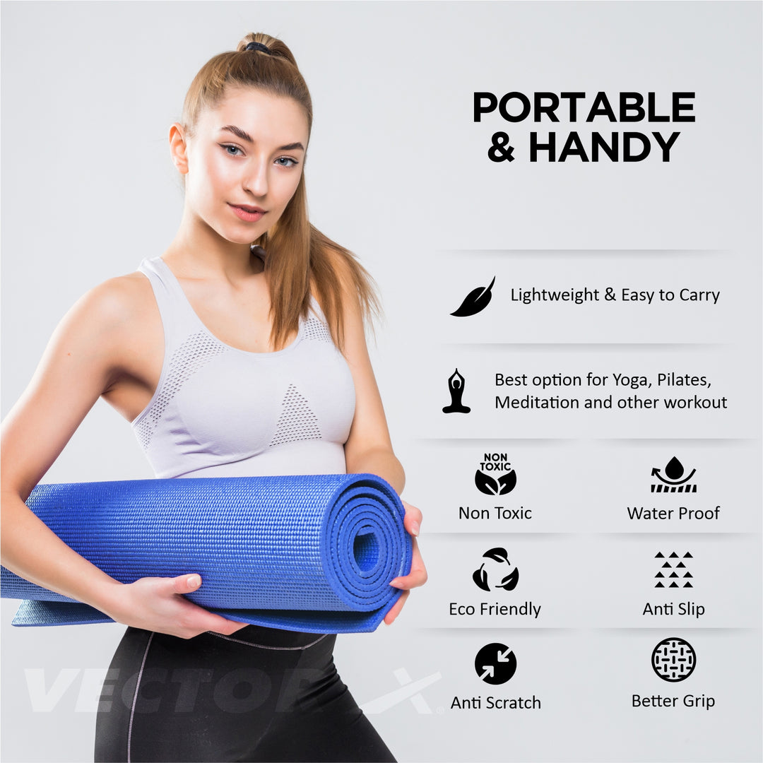 Non-Toxic Phthalate Free Best Quality and Anti slip PVC Eco Friendly 4 mm Yoga Mat (Navy)