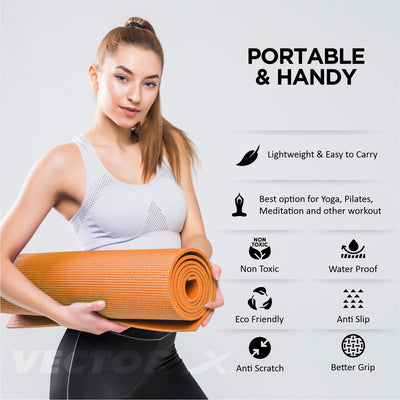 Non-Toxic Phthalate Free Best Quality and Anti slip PVC Eco Friendly 4 mm Yoga Mat (Orange)