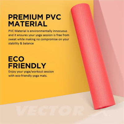 Non-Toxic Phthalate Free Best Quality and Anti slip PVC Eco Friendly 4 mm Yoga Mat (Red)