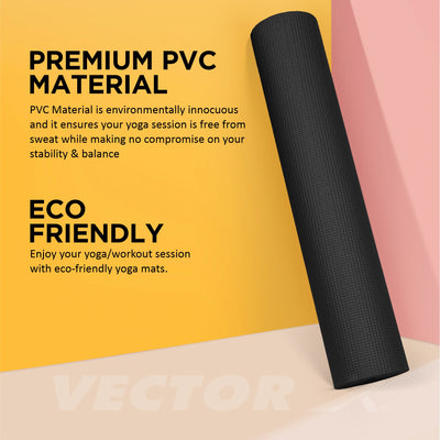 Non-Toxic Phthalate Free Best Quality and Anti slip PVC Eco Friendly 4 mm Yoga Mat (Black)