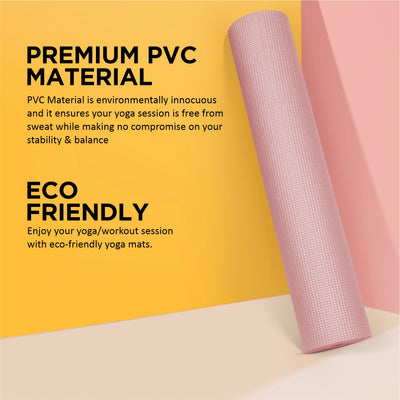 Non-Toxic Phthalate Free Best Quality and Anti slip PVC Eco Friendly 4 mm Yoga Mat (Pink)