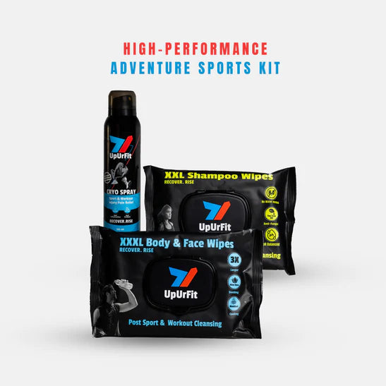 High Performance Adventure Sports/Trekking Kit (Cryo Spray, 3XL Body Wipes, 2XL Shampoo Wipes)
