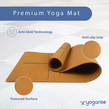 6mm Anti-Skid Yoga Mat With Alignment Lines & Carry Strap Tan
