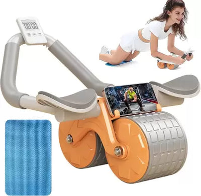 Automatic rebound ab roller with knee mat and timer, perfect for upper body workouts and core stability.