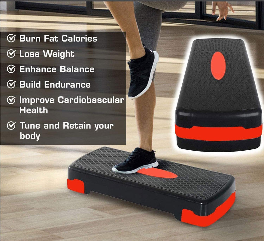 Shopeleven Adjustable Aerobic Exercise Stepper, Non-Slip Textured Surface for Workout, Fitness Step Platform - Red