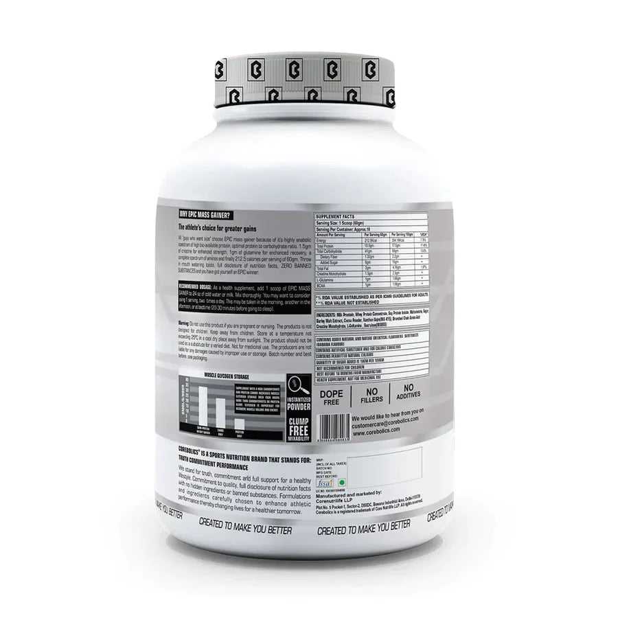 Epic Mass Gainer(1 Kg | 18 Servings) - Vanilla Milkshake - 1 Kg