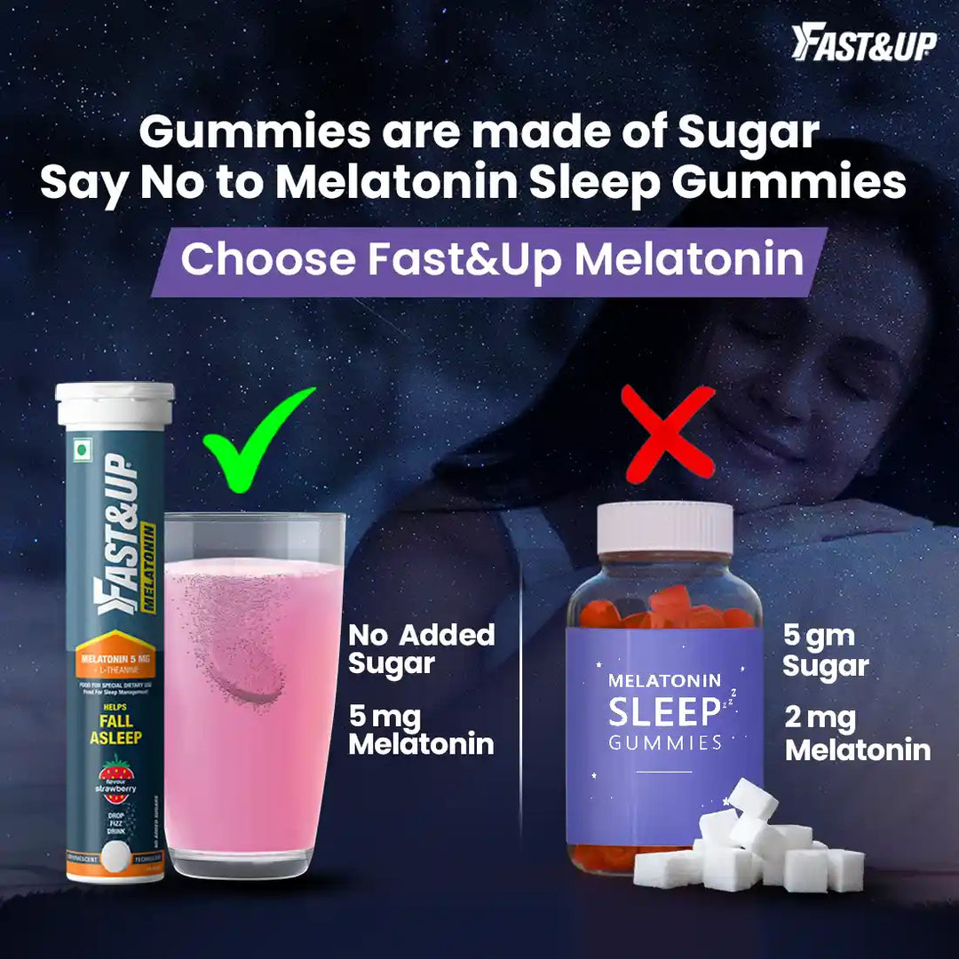 Fast&Up Melatonin with 5 mg Melatonin + 100 mg L-Theanine | Helps fall asleep faster & Wake up refreshed | Fast Acting, 100% Natural, Non-Addictive - Strawberry flavour