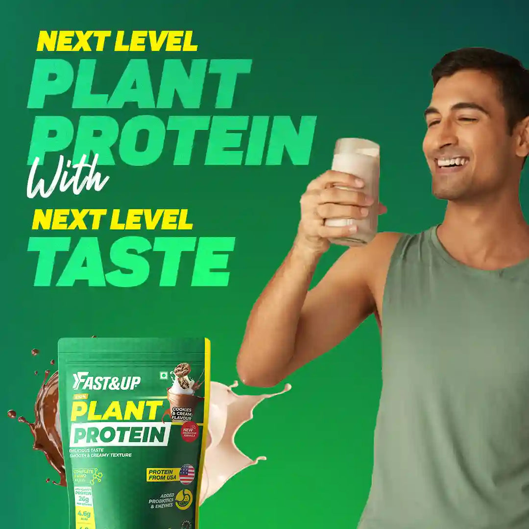 Fast&Up Plant Protein - 26g Certified Protein from USA with 4.6g BCAA, 4.8g Glutamine. Smooth & Creamy Protein to Support Muscle Health & Recovery -25 servings, Cookies and Cream flavour