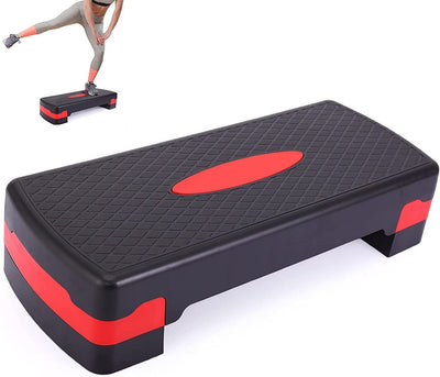 Shopeleven Adjustable Aerobic Exercise Stepper, Non-Slip Textured Surface for Workout, Fitness Step Platform - Red