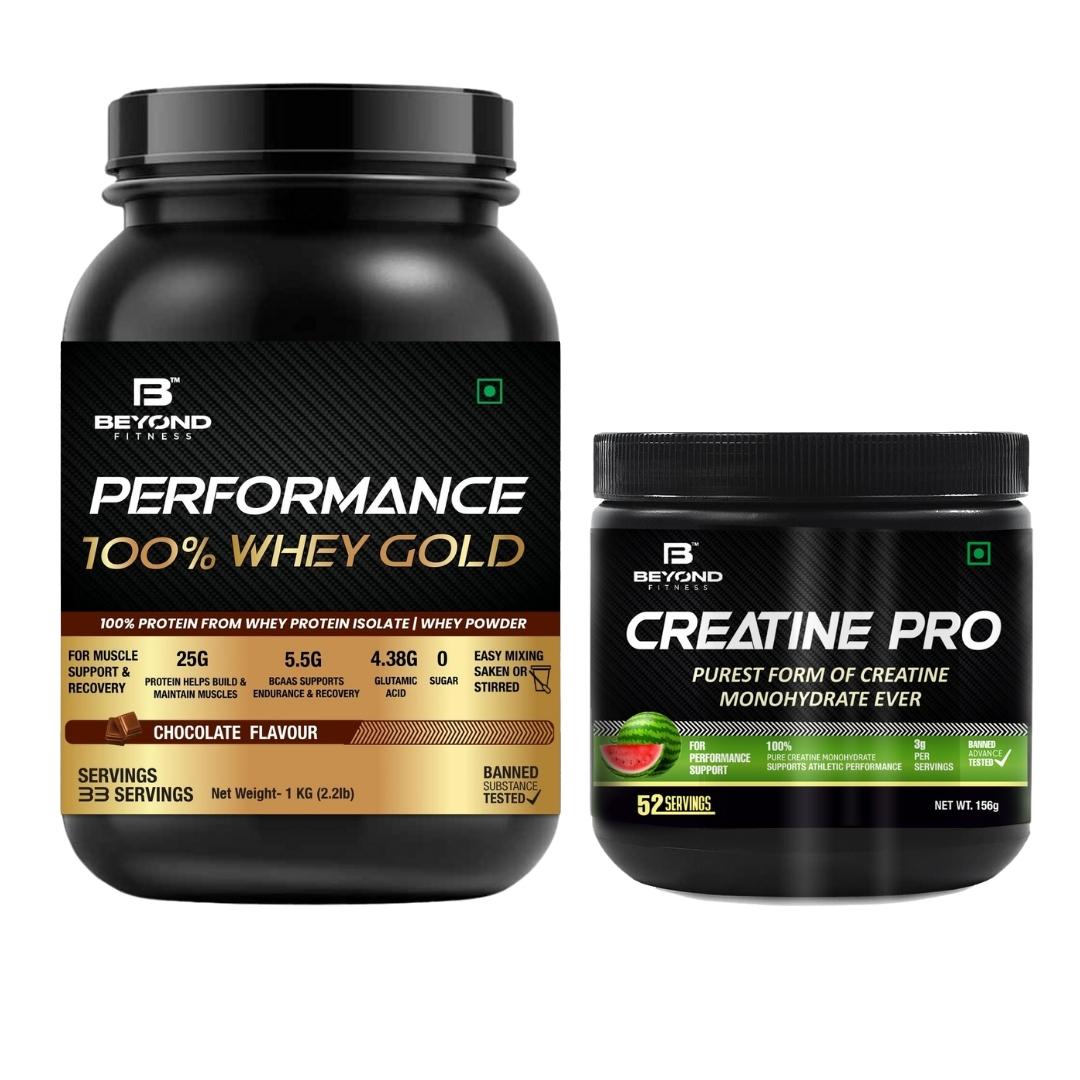 Performance 100% Whey Gold protein 2.2lbs with 25g Protein & Creatine Pro 156gm | 3g pure Creatine Monohydrate Combo