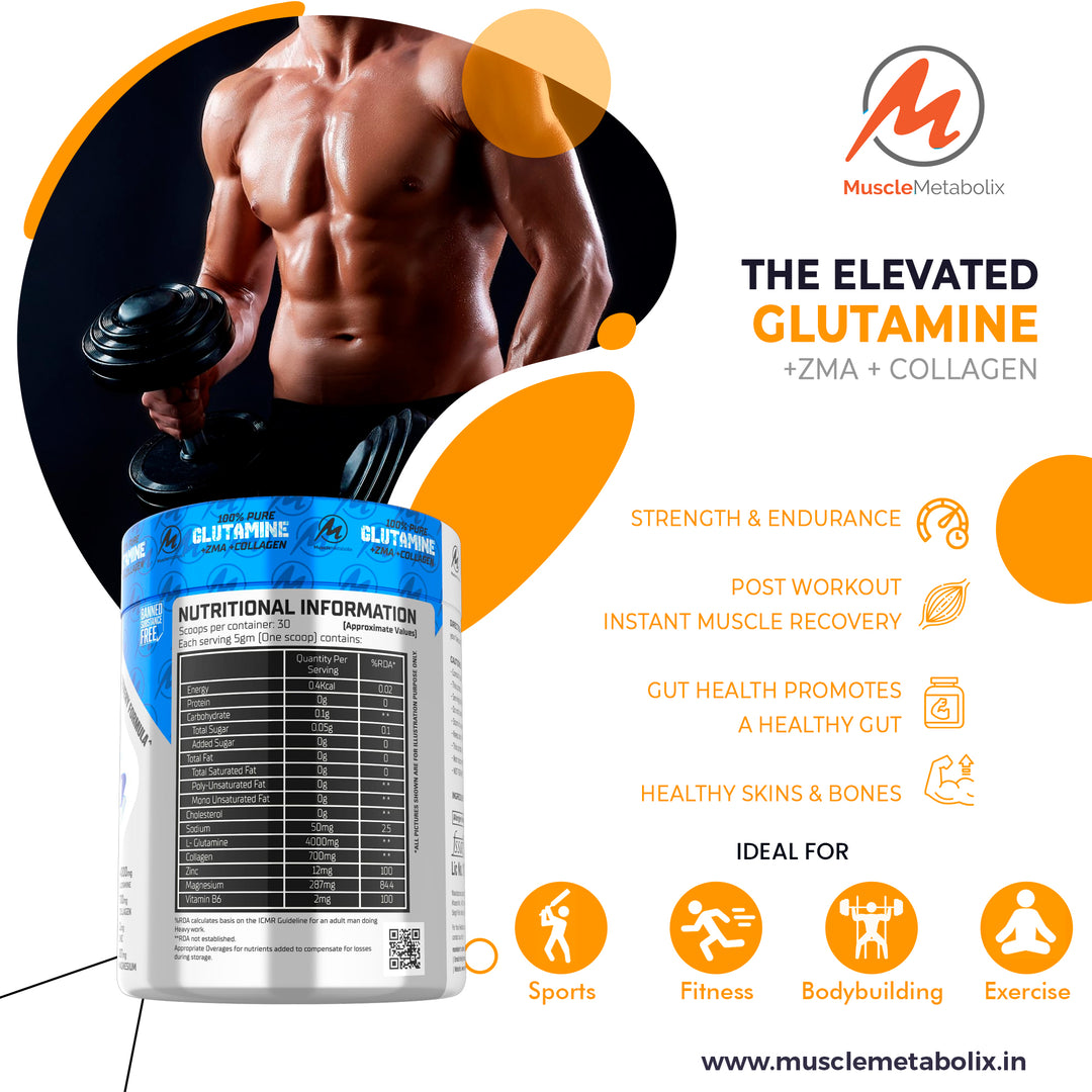 Glutamine +ZMA + Collagen 150Gm | Unflavoured