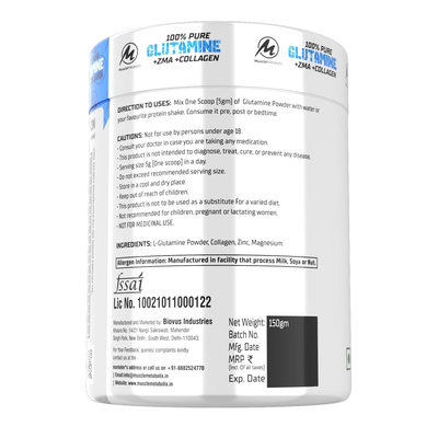 Glutamine +ZMA + Collagen 150Gm | Unflavoured