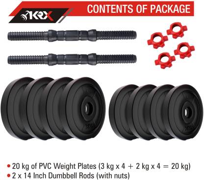 20 kg PVC-DM Combo16 (3kg X 4 Plates + 2kg X 4 Plates) Home Gym Adjustable Dumbbell (20 kg)