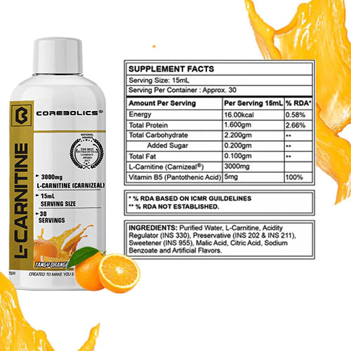 L-Carnitine Liquid (450 Ml | 30 Serving) - Tangy Orange - 450ml