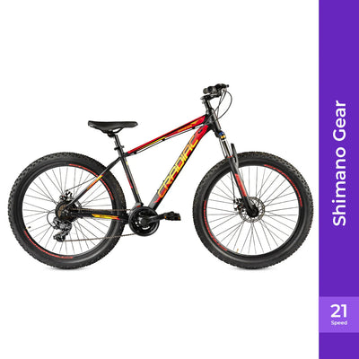 CRADIAC ROOSTER | 6061 ALLOY FRAME | SHIMANO POWERED 29 T Mountain Cycle (21 Gear, Black, Red, Only Front Suspension)