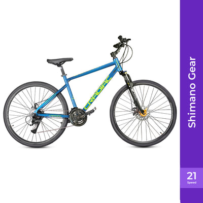 Gunner Pro Max | 6061 Alloy Frame | Shimano Acera | Zoom Lockout Suspension 700c T Hybrid Cycle/ City Bike (21 Gear | Blue)