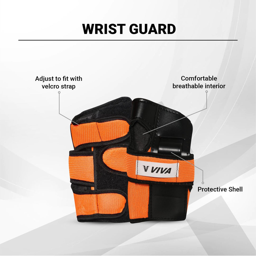 Skates & Cycling Guard Set for Sub Junior Players | Orange (1 Helmet | 1 Pair of Elbow Guards | 1 Pair Knee Guards and 1 Pair of Palm Guards)