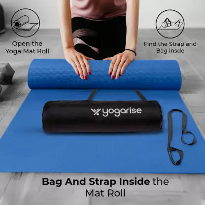 6mm Yoga Mat with Shoulder Strap & Bag Yoga mats for Home Gym & Outdoor Workout Blue