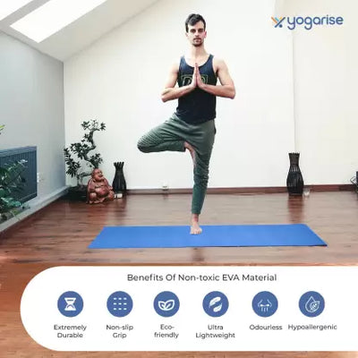 6mm Yoga Mat with Shoulder Strap & Bag Yoga mats for Home Gym & Outdoor Workout Blue