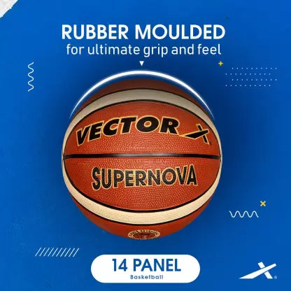 SUPERNOVA 14 Panel Nylon Wounded Basketball - Size: 7 (Pack of 1 | White | Orange)
