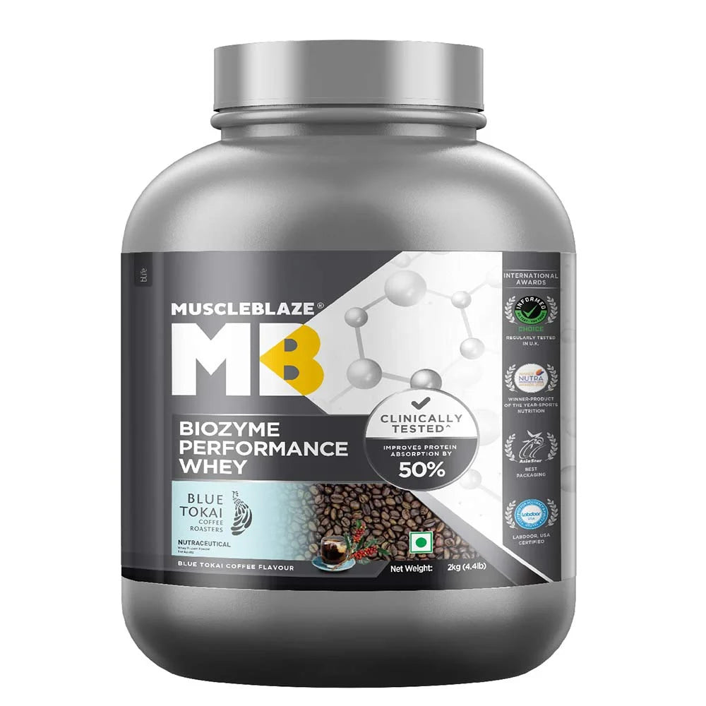 MuscleBlaze Biozyme Performance Whey, 2 kg (4.4 lb), Blue Tokai Coffee
