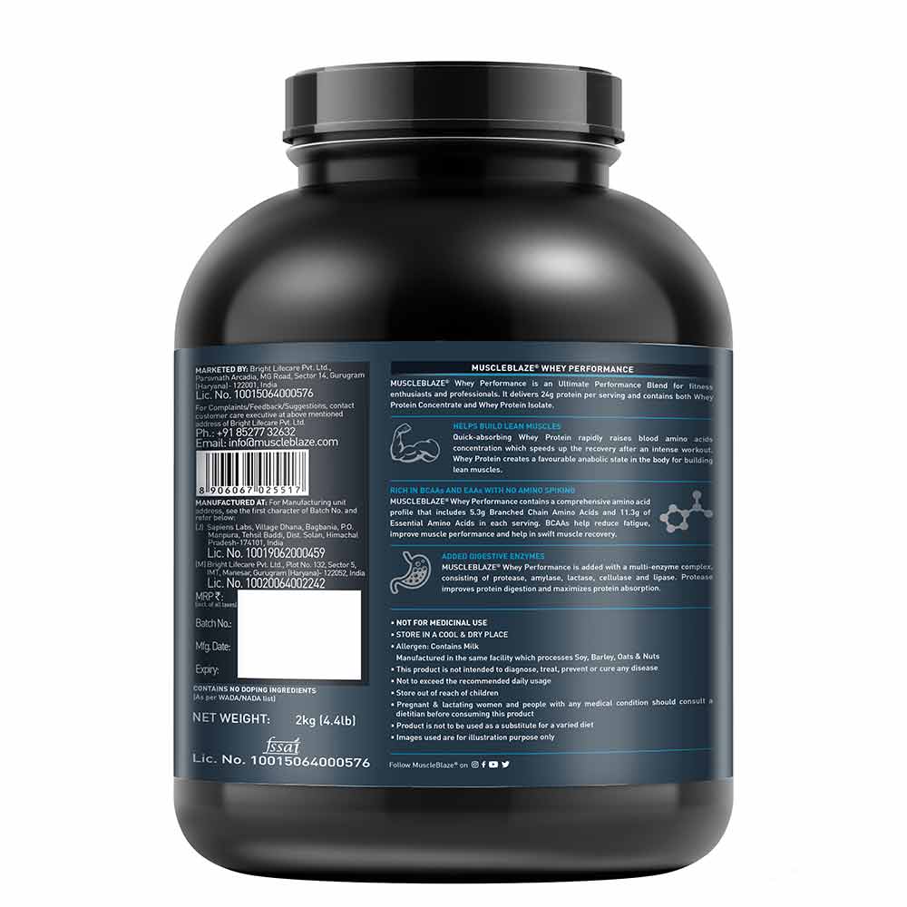 MuscleBlaze Whey Performance Protein, 2 kg (4.4 lb), Chocolate