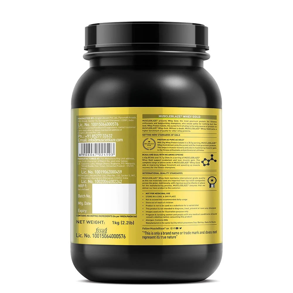 MuscleBlaze Whey Gold 100% Whey Protein Isolate, 1 kg (2.2 lb), Mocha Cappuccino