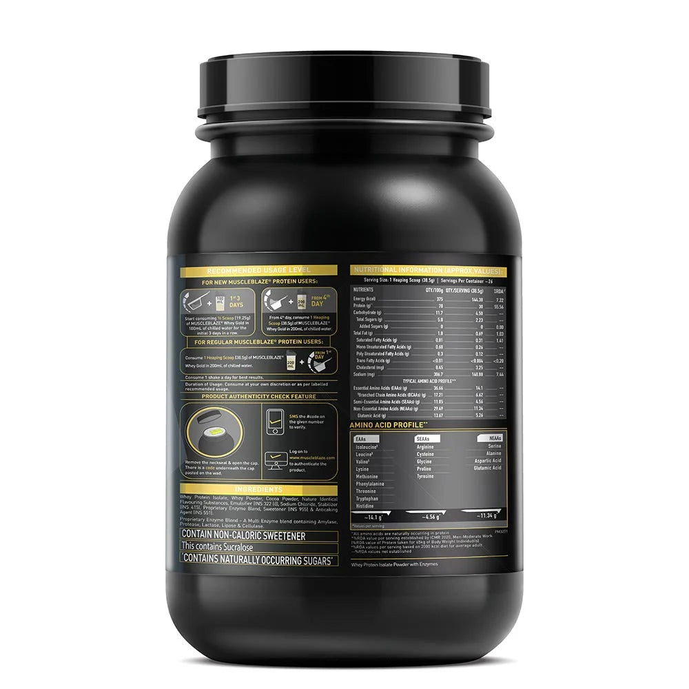 MuscleBlaze Whey Gold 100% Whey Protein Isolate, 1 kg (2.2 lb), Mocha Cappuccino