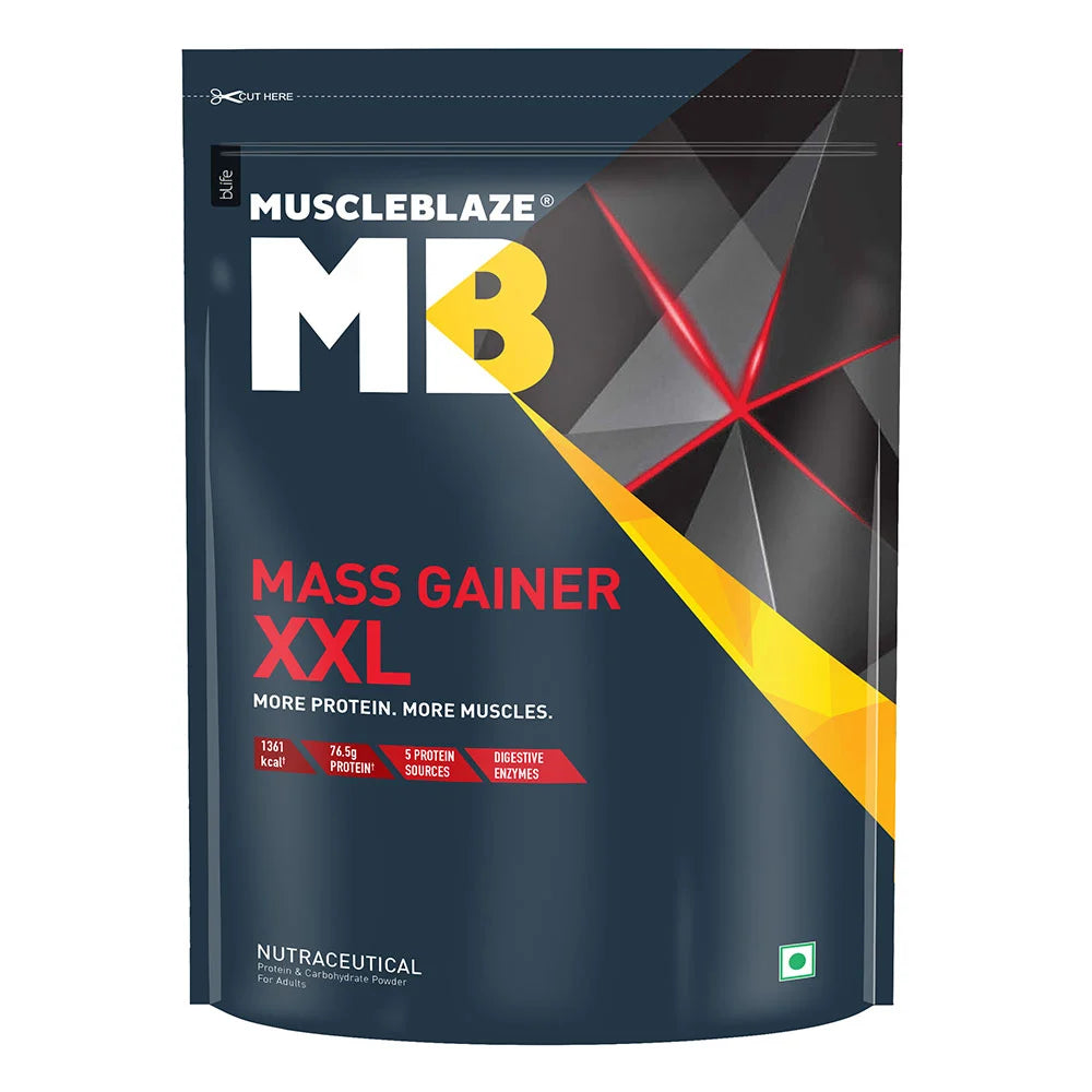 MuscleBlaze Mass Gainer XXL with Complex Carbs and Proteins in 3:1 ratio, 1 kg (2.2 lb), Chocolate