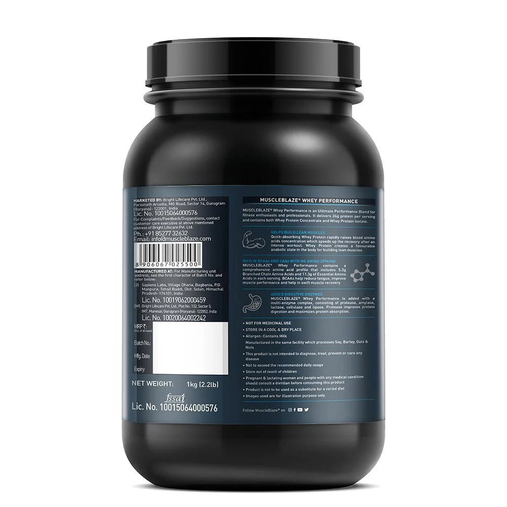 MuscleBlaze Whey Performance Protein, 1 kg (2.2 lb), Chocolate