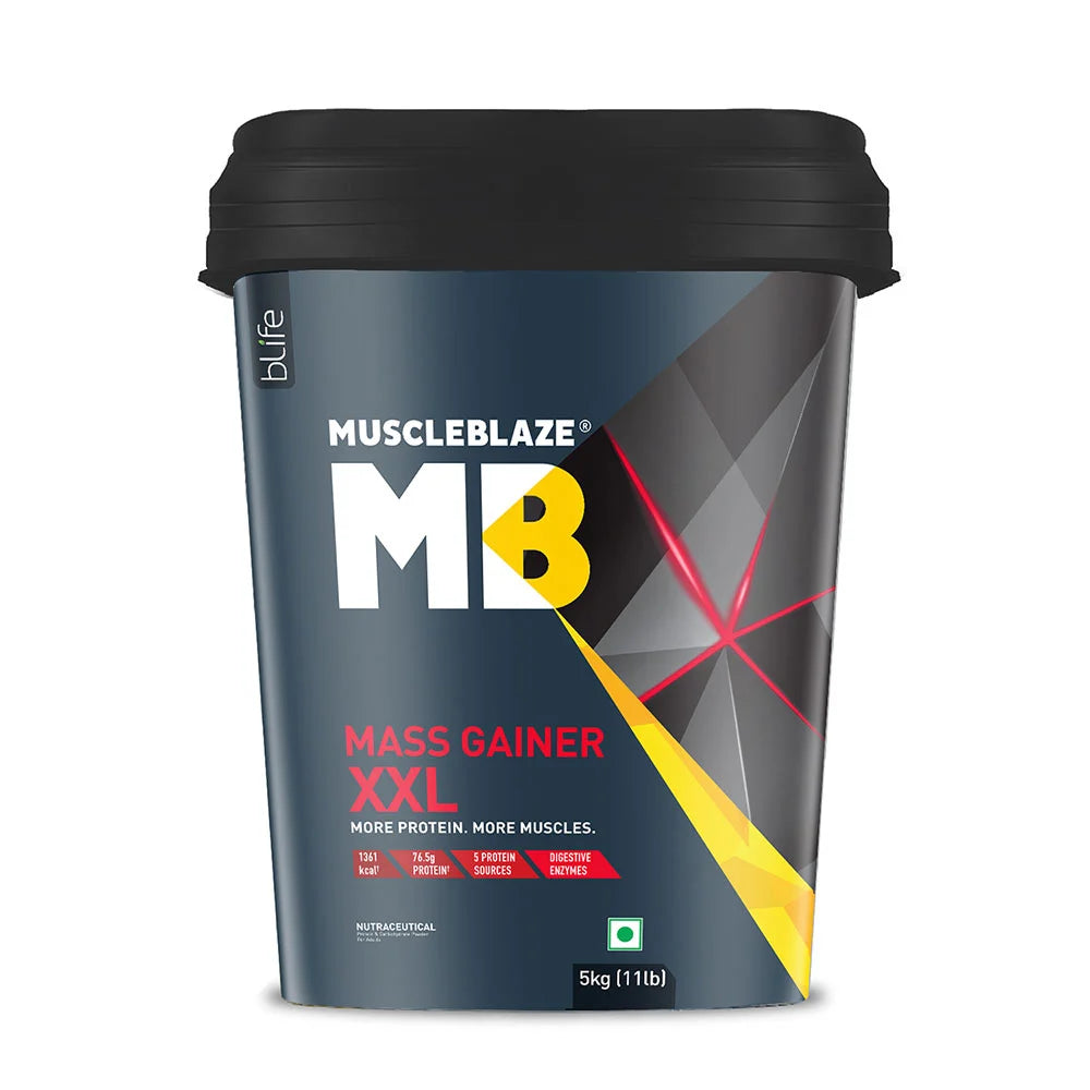MuscleBlaze Mass Gainer XXL with Complex Carbs and Proteins in 3:1 ratio, 5 kg (11 lb), Chocolate