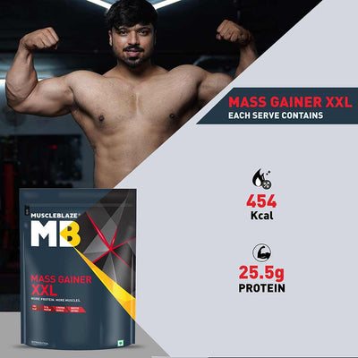 MuscleBlaze Mass Gainer XXL with Complex Carbs and Proteins in 3:1 ratio, 1 kg (2.2 lb), Chocolate