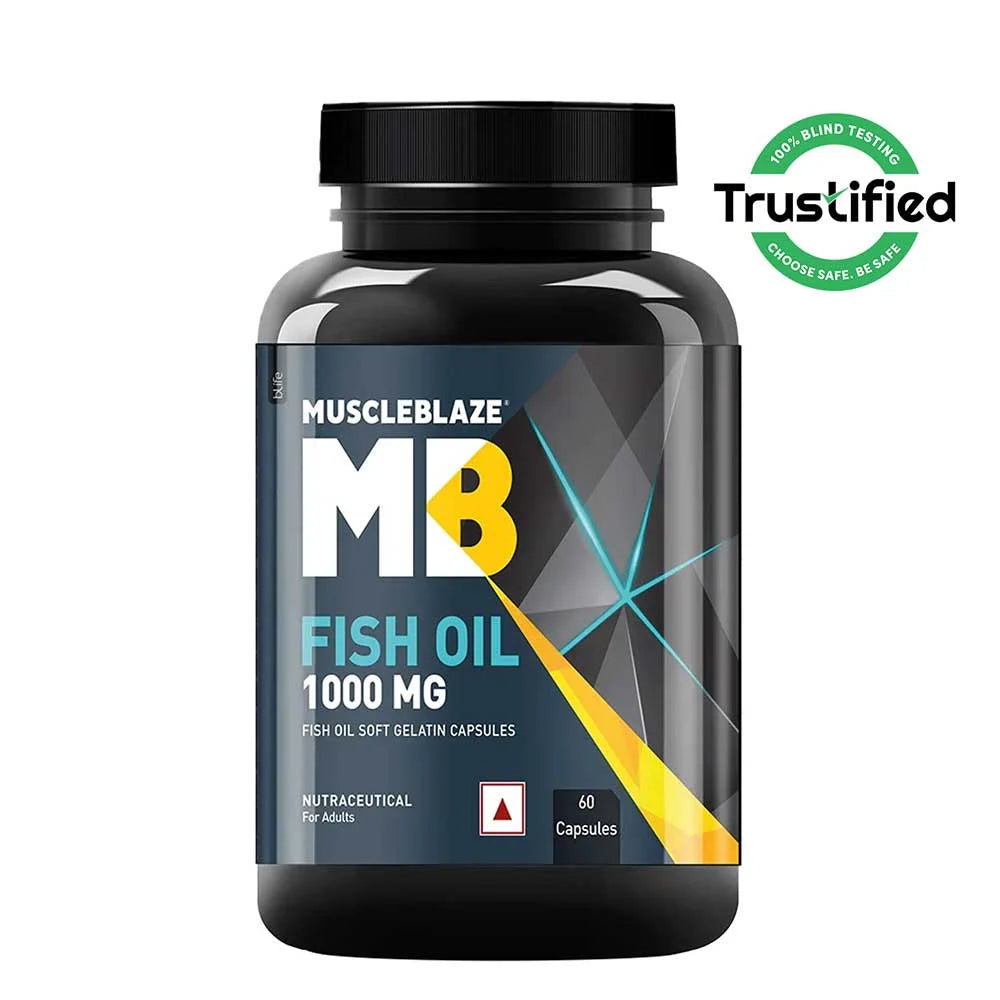 MuscleBlaze Omega 3 Fish Oil (1000 mg) with 180mg EPA and 120mg DHA, 60 capsules