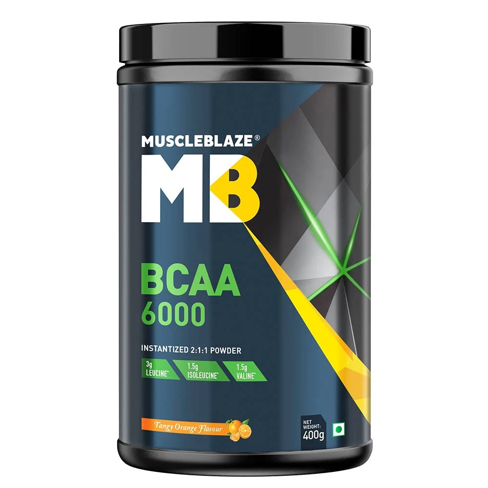 MuscleBlaze BCAA 6000 Amino Acid Supplement Powder, 400 g (0.88 lb), 50 Servings, Tangy Orange