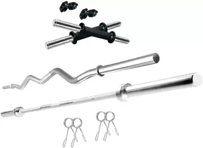 30 Kg PVC Combo with One 3 Ft Curl + One 5 Ft plain Rod & One Pair Dumbbell Rods | Home Gym | (2.5 Kg x 4 = 10 Kg + 5 Kg x 4 = 20Kg)