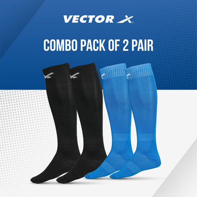 Unisex Solid Knee High (Pack of 4) Free Size (Black & Blue)