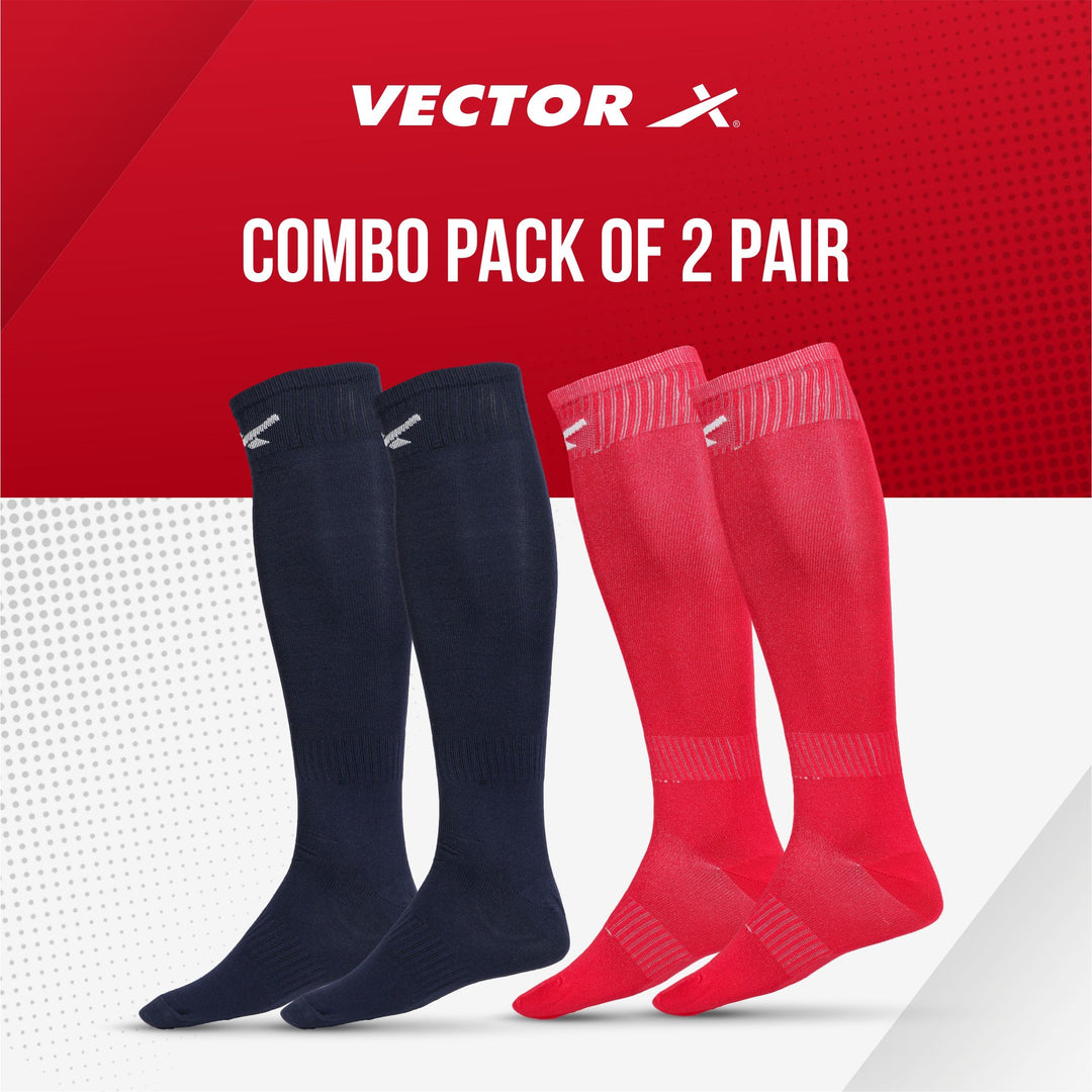 Unisex Solid Knee High (Pack of 4) Free Size (Navy & Red)