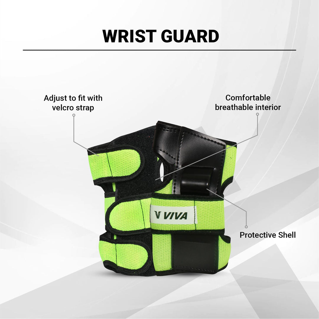 Skates & Cycling Guard Set for Sub Junior Players | Green (1 Helmet | 1 Pair of Elbow Guards | 1 Pair Knee Guards and 1 Pair of Palm Guards)