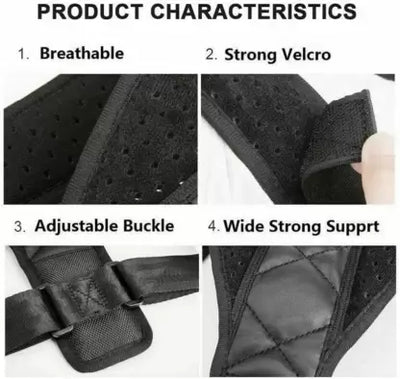 ALYV Adjustable Posture Support Belt (for sizes up to 42/XL) Back & Shoulder Support Brace with Heat Dissipation Holes Back and Shoulder Pain Relief for Men & Women