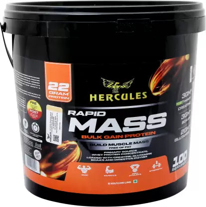 HERCULES Rapid Mass Weight Gainers/Mass Gainers  (5 kg, Kesar Pista)