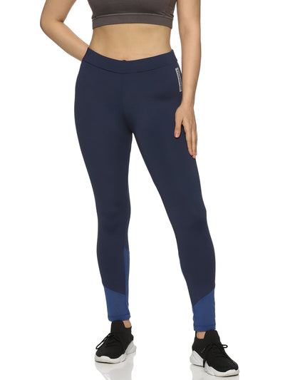 Women's Slim-fit Blue Training Tights with Elasticated waist.