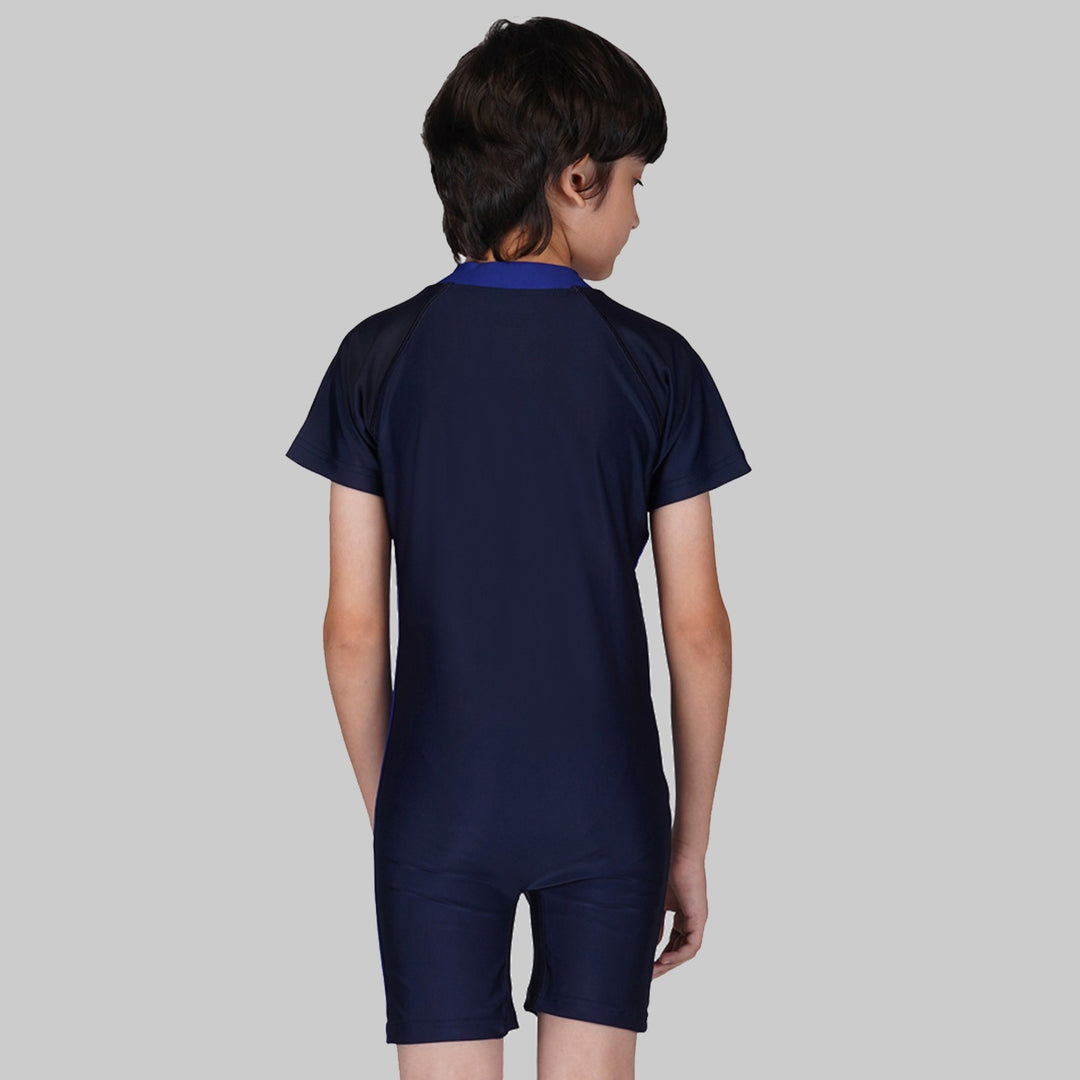 Swimming/Cycling Suit Self Design Boys & Girls Swim-dress Swimsuit (Navy)