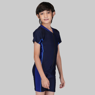 Swimming/Cycling Suit Self Design Boys & Girls Swim-dress Swimsuit (Navy)