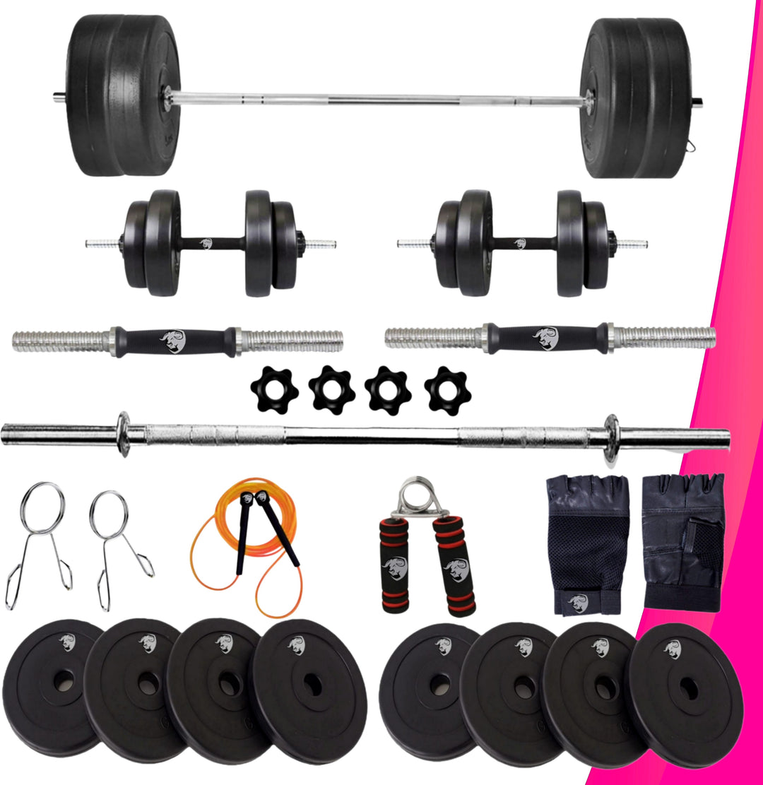 10 kg Home Gym Combo with 3Ft Straight Rod and Pair of Dumbbell Rods Exercise Set with Workout Accessories